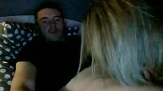 Chubby blonde girlfriend blowing my dick in front of webcam