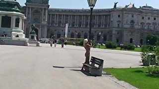 Naked german girl has fun in streets