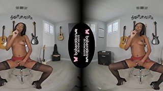 Solo Ebony darling, Ashley Aliegh is cumming, in VR