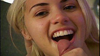 Seductive blonde Priscila Prado wears high heels while sucking dick