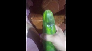  jerking off with the cucumber that my stepaunt ate and the one she masturbated with in the ba