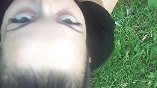 Nasty Brunette Babe Outdoor Blowjob - SoloAustria