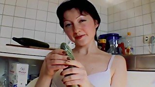 Small Titted German Chick Sucking A Cock And Playing With A Cucumber