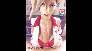 Mercy providing first help to your injured cock [Grand Cupido] ( Overwatch )