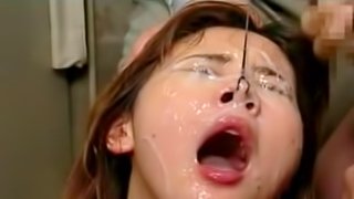 Pretty beauty is getting hot jizz over her face