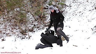 Humiliation in the snow: Mistress Ezada using Her in the mountains