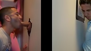 Ambitious gay awarding his guy stunning blowjob through gloryhole