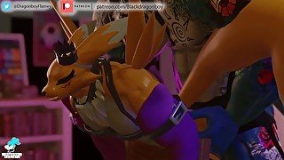 Big Dragon Flamedramon BBC and renamon muscle gay Burning