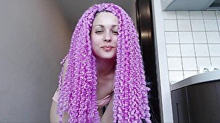 Pink haired does anal masturbation