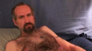 Hairy mature dude wanks off his dick until a happy climax