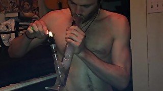 Stoner with a boner jerks his big dick