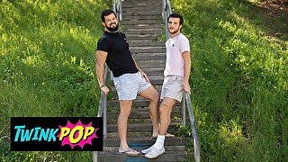 TWINK POP - Bearded Hunk Brysen Takes Newbie Griffin's Big Cock In His Ass Until He Cums On His Face