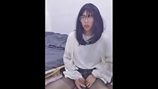 Asian Sissy with Upskirt and Pantyhose