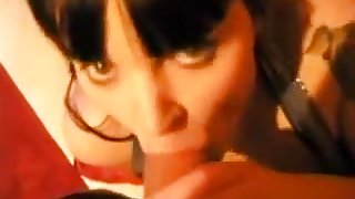 Cock loving brunette slut sucking and licking big hard cock