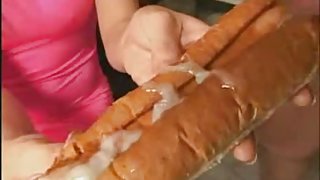 Japanese cutie eating cum on food (three)