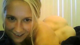 skinny blonde girl fucks her ass and pussy on webcam chat