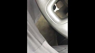 Quickly getting my big cock out while I drive