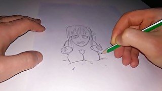 A sketch of a hentai girl doing a titsjob to a guy