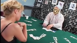 Blond shemale loses the poker game and gets banged