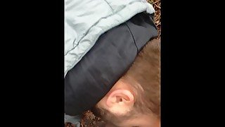 Cub sucking off chaser in the woods