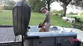 passionate outdoor sex in hot tub on naughty weekend away