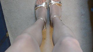 Gold toes in rt pantyhose and high heels