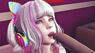 Gamer girl licks your cock with her tongue