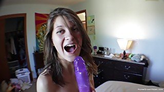 Sweet girlfriend masturbates with a toy and gets fucked from behind