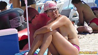 Amateur Sexy MILFs - Spy Beach Big Boobs Topless