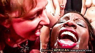 Spit Cum And Cock Hardcore in Gangbang Dumped Down A Black Whore's Mouth