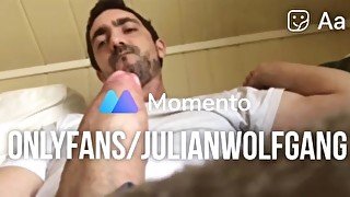 Sexy gay bro with huge uncut cock feeding cum to himself video @ onlyfans/julianwolfgang