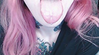 pink haired girl holds mouth wide open for you ;)