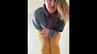 Giantess woman play with you. socks feet and scare you laught at you