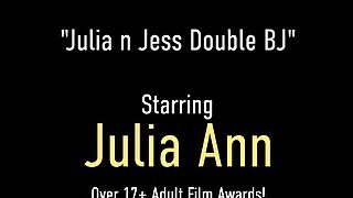 Twice The Fun! Cougars Jessica Jaymes And Julia Ann Give Double Blowjob!