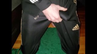 I cum on my Adidas track pants