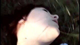 Busty brunette girlfriend dresses up and gets fucked outdoors