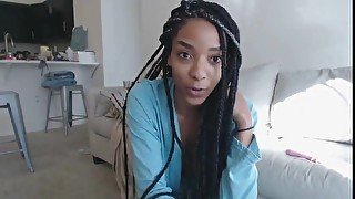 Busty ebony dildoes her wet pussy on webcam and loves it