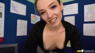 SEXY PIERCED DOWNBLOUSE NIPPLES IN THE OFFICE