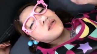 Nerdy Oriental teen with a fabulous ass takes a hot facial