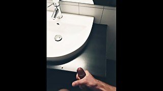 twink jerking in hotel and cum cumshot on sink in bathroom