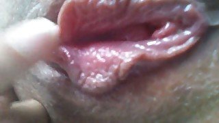 Closeup view of super soaking and juicy inviting pink pussy of my GF