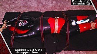 Sexy Latex Rubber Doll Gets Strapped Down & Made to Have Multiple Orgasms With Lovense Flexer & Hush