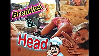 Breakfast and Head Threesome while Camping