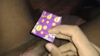 Solo black male masturbation and cum with a condom