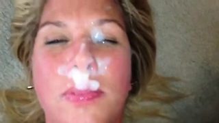 Sexy blonde MILF Heidi enjoys a facial cumshot