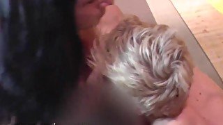 Lapdance and pussy fuck with two MILFs in threesome