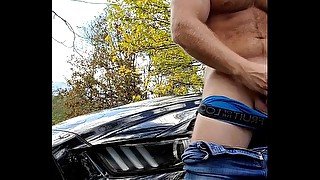 Hot Guy Cums Outside By Road