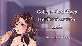 College Slut Blows Her Professor for an A