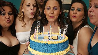 Its An Old And Young Lesbian Birthday Party - MatureNL