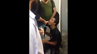 My vulgar friend gives me a blowjob public toilet